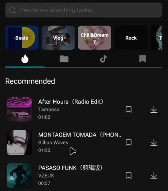 CapCut’s music and sound effects library